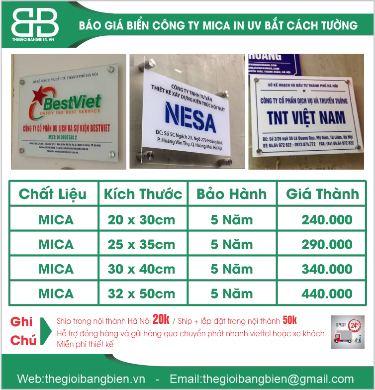 báo biển mica công ty bắt cánh tường