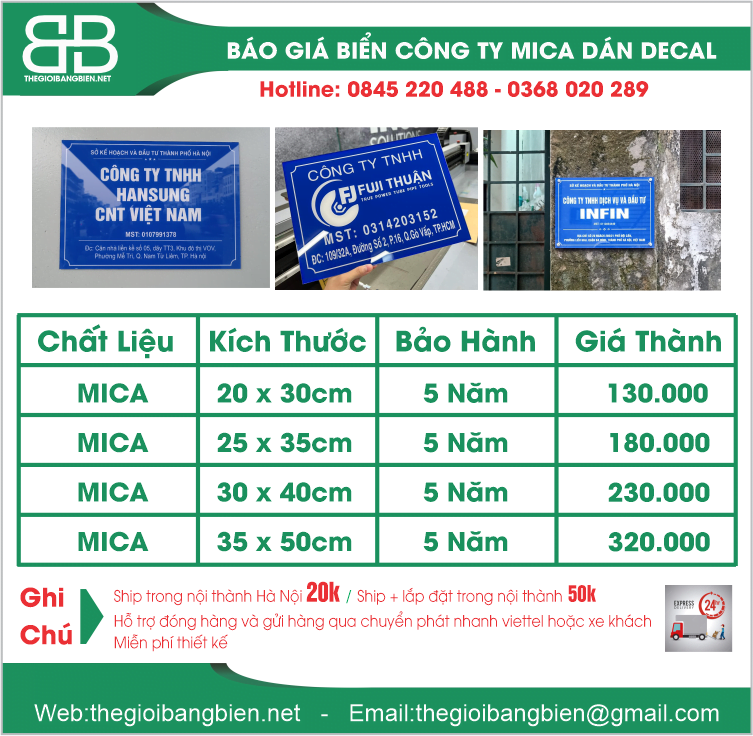 báo biển công ty mica dán decal