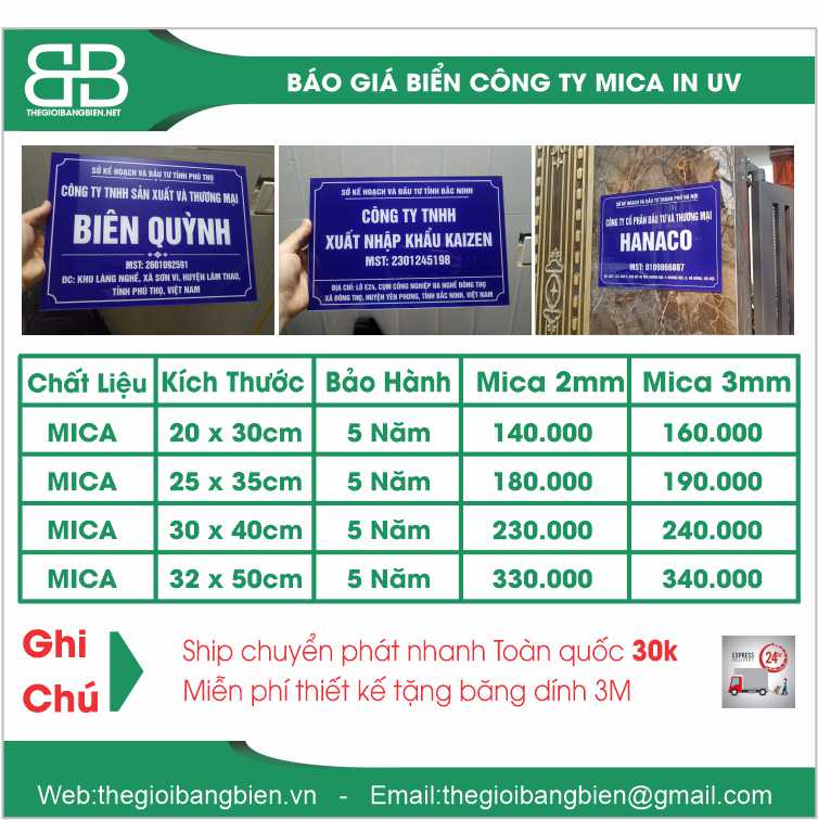 biển mica công ty