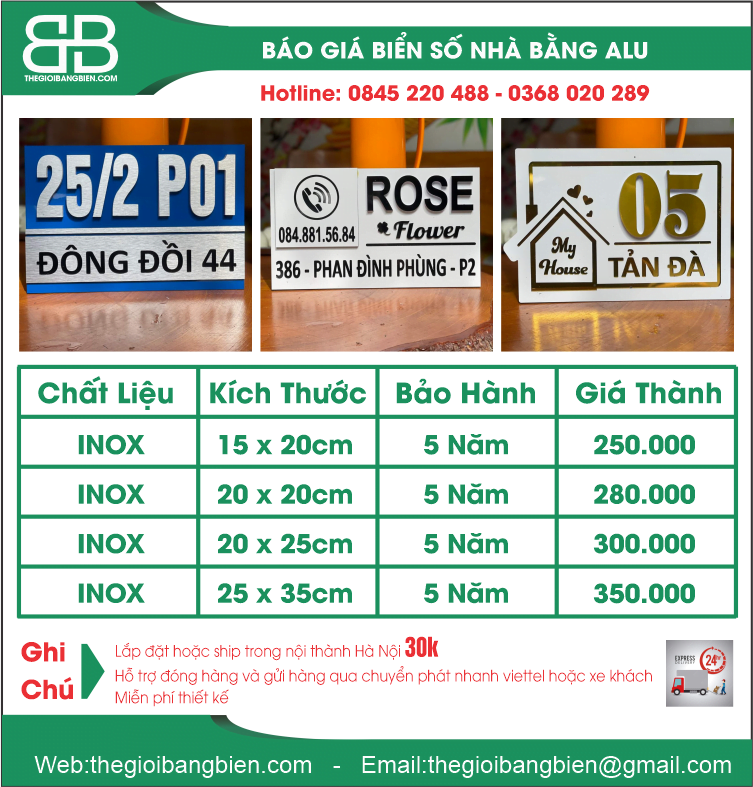 báo giá biển số nhà alu