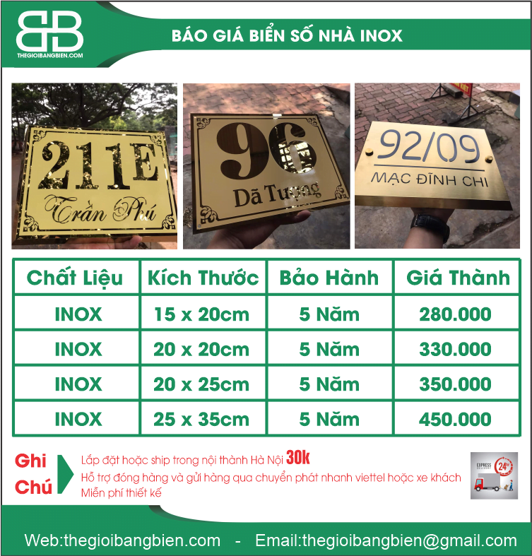 báo giá biển số nhà inox ăn mòn