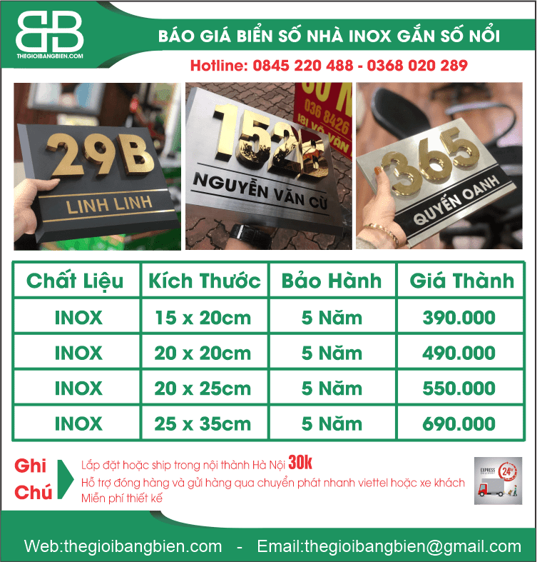 báo giá biển số nhà inox số nổi