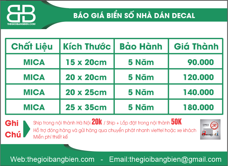 báo giá biển số nhà mica dán decal