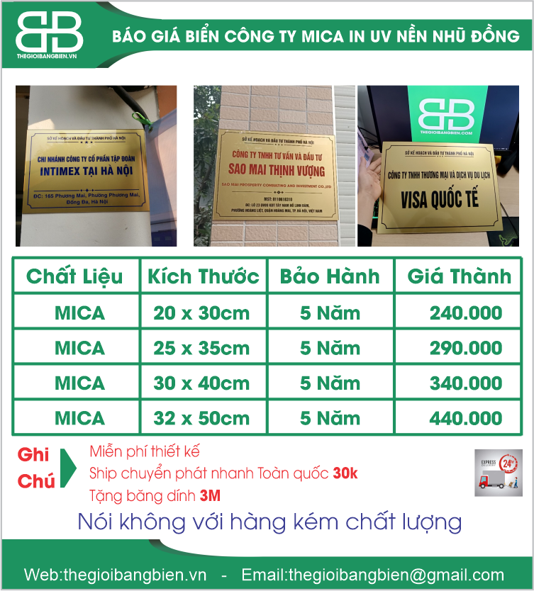 báo giá biển tên công ty mica nền nhũ đồng