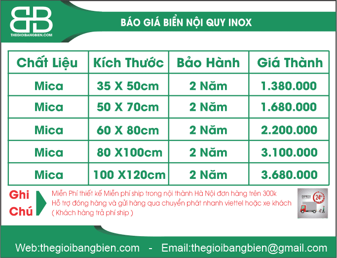 báo giá biển nội quy inox