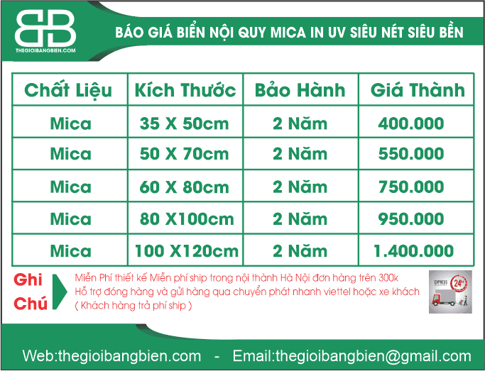 báo giá biển nội quy mica in uv